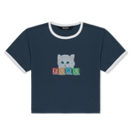 Fuku Cropped Baby Ringer Tee (Navy / White)