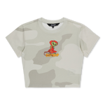 Devil Alien Cropped Baby Tee (Bone Graffiti Camo)