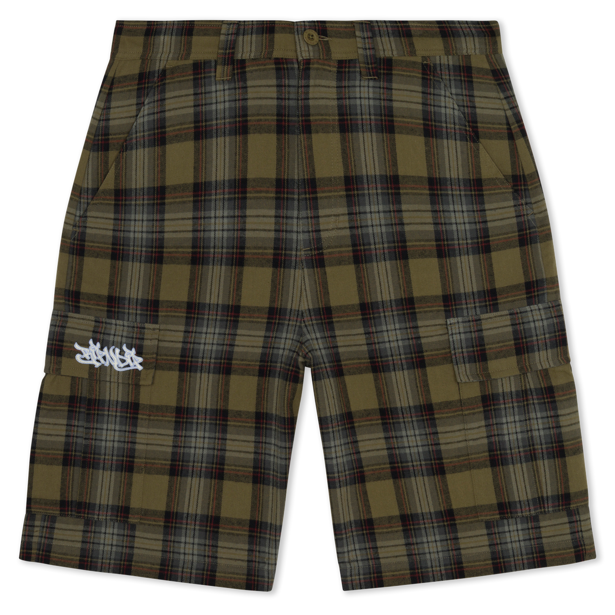 Hansen Wide Fit Cargo Shorts (Olive Plaid)