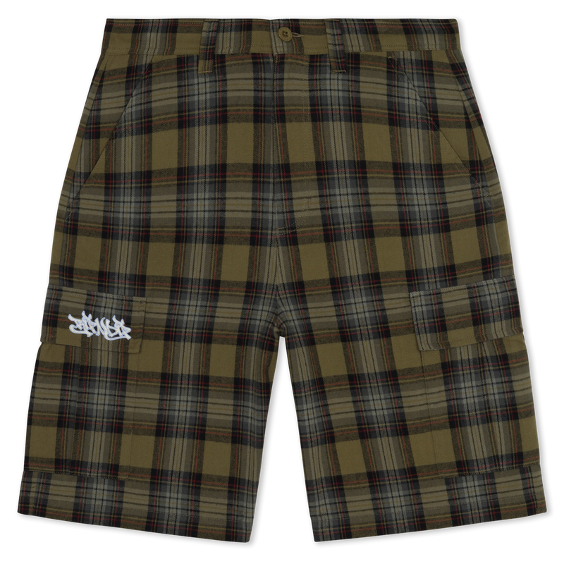 Hansen Wide Fit Cargo Shorts (Olive Plaid)
