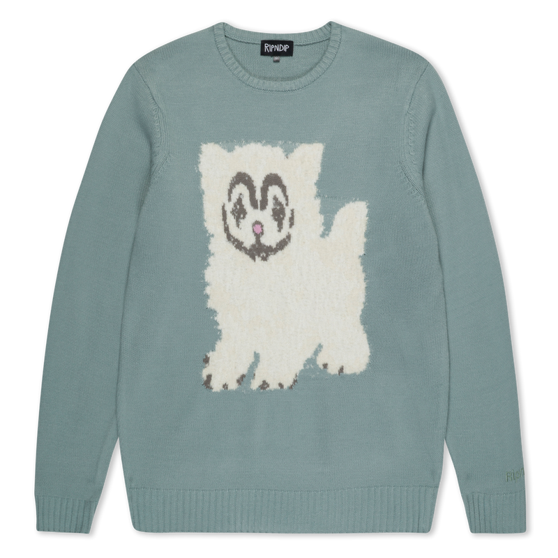 Pet Me Im Cute Knit Sweater (Heather Sage Grey)