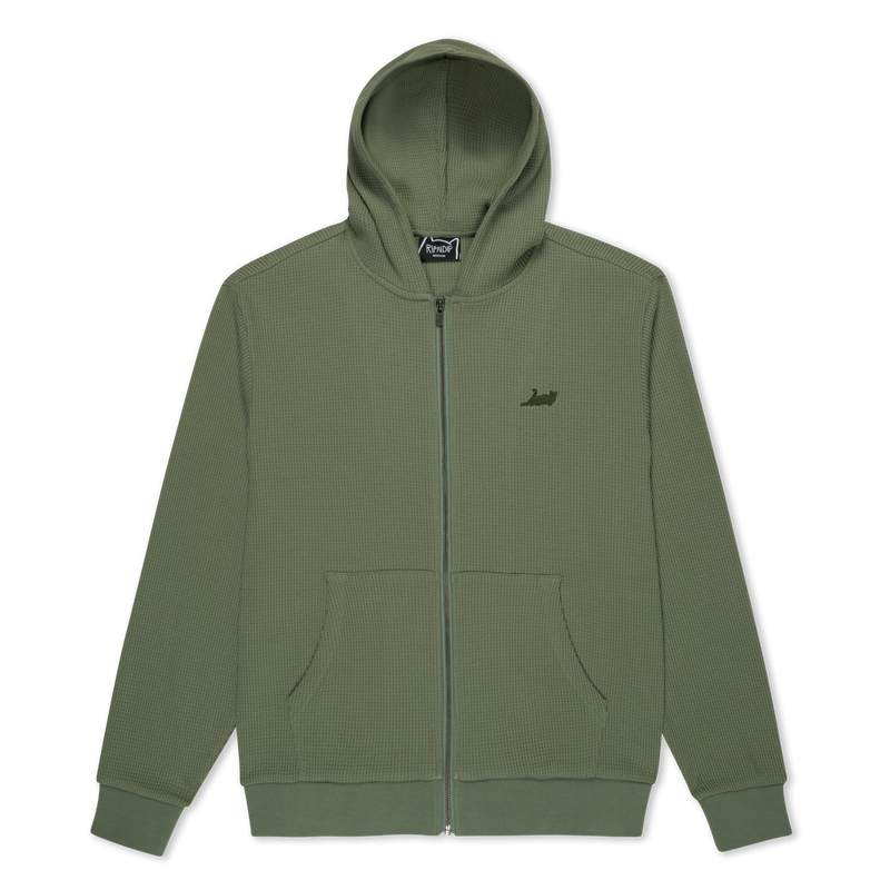 Castanza Waffle Knit Zip Up Hoodie (Olive)