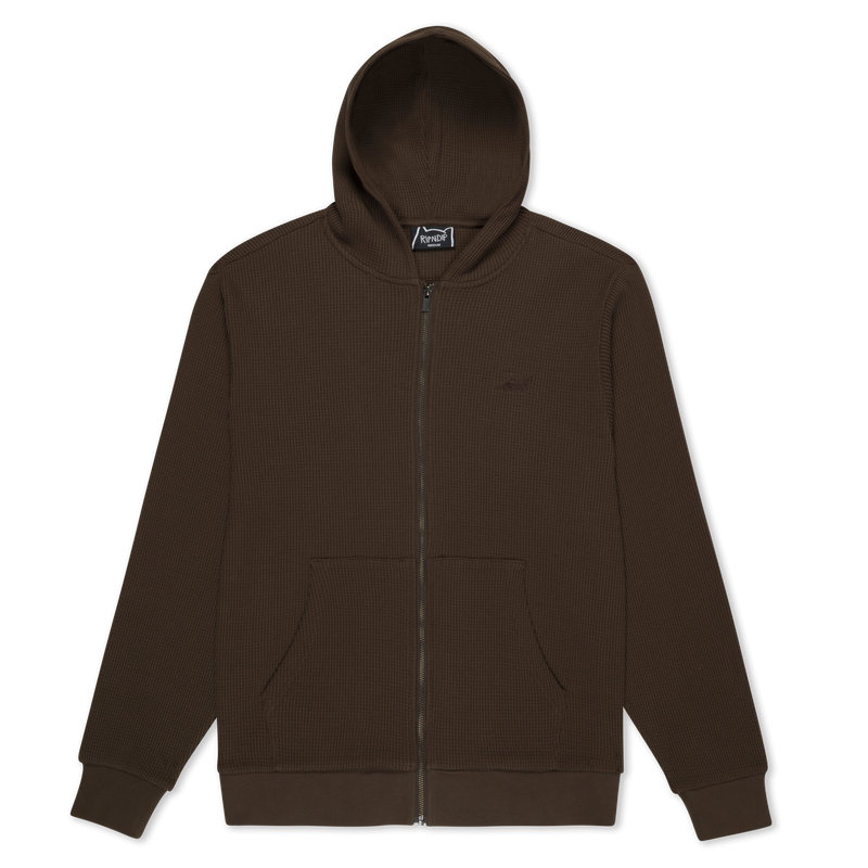 Castanza Waffle Knit Zip Up Hoodie (Brown)