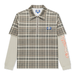 Pacific Beach Half Zip Double Sleeve Tee (Tan Plaid)