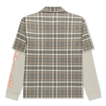 Pacific Beach Half Zip Double Sleeve Tee (Tan Plaid)