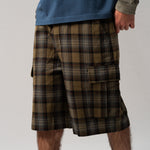 Hansen Wide Fit Cargo Shorts (Olive Plaid)